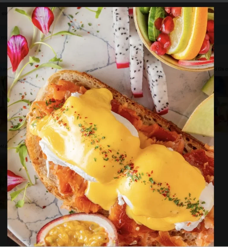 Salmon Delight poached eggs with home-made smoked salmon and hollandaise